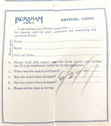 1947 E INGRAHAM POCKET WATCH GUARANTEE / INSTRUCTIONS.