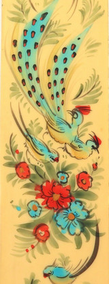 SUPERB VINTAGE ORIENTAL HANDPAINTED BIRD & FLORAL SCENE ON CELLULOID / BAKELITE