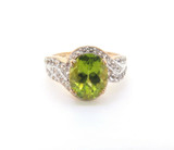 Beautiful Sterling Silver Gold Plated Faceted Peridot 2.88 ct. Halo Ring 3.8g