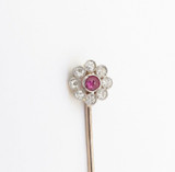 Rare Antique Handmade Gold & Platinum Pink Sapphire Diamond Stick Pin Val $1515