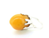 Handmade Vintage Sculptural Polish .800 Silver & Butterscotch Amber Ring Size N