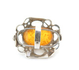 Handmade Vintage Polish .800 Silver & Honey Tone Amber Statement Ring Size Q