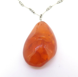 Vintage Stunning Naturalistic Freeform Polish Amber .800 Silver Necklace 41.5g