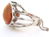 Elaborate Vintage Handmade Polish Caged Amber .800 Silver Hinged Bangle 77.6g