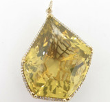 150ct Lemon Quartz & .95ct G Si Diamond Set 18K Yellow Gold Pendant Val $19200