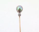 Antique Stunning 10k Yellow / White Gold & Iridescent Pearl Stick Pin 1.41g