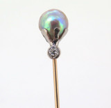 Antique Stunning 10k Yellow / White Gold & Iridescent Pearl Stick Pin 1.41g