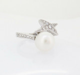 Maubousin Cultured Pearl & Diamond Set 18k White Gold Ring L Val $6080
