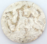 1800s ROUND REPOUSSE’ SILVERPLATE PLAQUE. 3 WINGED CHERUBS AT PLAY.