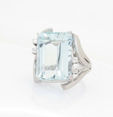 Vintage Handmade 17ct Aquamarine Diamond 18k Gold Cocktail Ring Size Q Val$18900