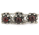 VINTAGE HEAVY SET ELBORATE STERLING SILVER & CHERRY RED GLASS BRACELET.