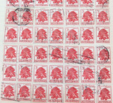 70 x 1959 3/- WARATAH USED HINGED STAMPS incl STRIPS 2 & 3.