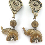 WW2 1940s BOUGHT BACK FROM ASIA / LARGE DROP ELEPHANT CLIP-ON EARRING SET.