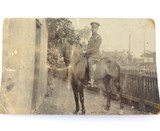 WW1 REAL PHOTO POSTCARD. OFFICER MOUNTED ON HORSEBACK. BROADARROW ON RUMP ??