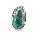 Sterling Silver Persian Turquoise Ring By 'Lucky' Southwestern Artist 23.4g