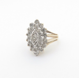 A Ladies 10K Yellow Gold 1.77ct Diamond Marquise Cluster Ring Size J.5 Val $3650