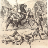 1879 HISTORY of AUSTRALASIA LITHOGRAPH. ATTACKED by BUSHRANGERS.