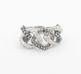 Vintage Black & White Pave Set Diamond 18ct White Gold Chain Link Ring Val $3700