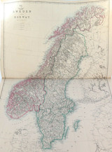 c1860 VERY LARGE “WEEKLY DISPATCH ATLAS” MAP of SWEDEN & NORWAY.