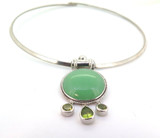 Gorgeous Sterling Silver Neck Collar with Jadeite & Peridot Pendant 33.6g