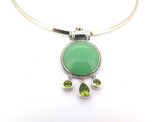 Gorgeous Sterling Silver Neck Collar with Jadeite & Peridot Pendant 33.6g