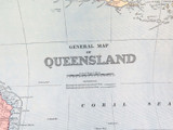 c1886 VERY LARGE DETAILED COLOUR MAP of QUEENSLAND QLD.