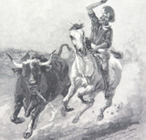 1886 WOOD ENGRAVING “ROUNDING UP, CATTLE-RUN"