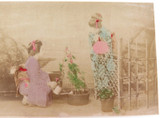 1800s RARE JAPANESE MEIJI PERIOD “YOKOHAMA SCHOOL” PHOTOGRAPH. WATERING FLOWERS