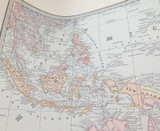 1888 VERY LARGE DETAILED SPOT COLOUR MAP of OCEANIA & SOUTH EAST ASIA.