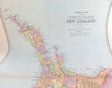 c1886 VERY LARGE DETAILED COLOUR MAP of NEW ZEALAND NORTH ISLAND.