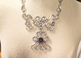 Dramatic Mexican Taxco Sterling Ornate Silver & Amethyst Statement Necklace 94g