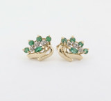 A Pair Of 14ct Yellow Gold Emerald & Diamond Cluster Stud Earrings Val $2860