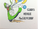 1947 EX LIBRIS COLOURED LINE BLOCK by PIXIE O'HARRIS for GLADYS N MacGILLYCUDDY.