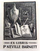 c1930 EX LIBRIS WOODCUT for P NEVILLE BARNETT by P M LITCHFIELD.