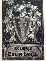 c1920s EX LIBRIS WOODCUT for COLIN EARLE by EDGAR SATCHELL.