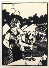 1930s LARGE LINOCUT BOOKPLATE by MARJORIE WOOD “AT NIGHT" EX MANUSCRIPTS MAG.