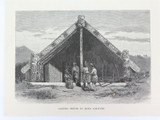 c1886 ANTIQUE ENGRAVING BOOKPLATE, “MAORI CARVED HOUSE KING COUNTRY” by J ASHTON