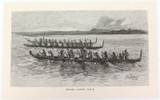 c1886 ANTIQUE ENGRAVING BOOKPLATE, “MAORI CANOE RACE” by FRANK MAHONY.