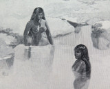 c1886 ANTIQUE ENGRAVING BOOKPLATE “MAORI GIRLS BATHING”.