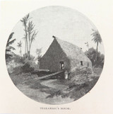 c1886 ANTIQUE ENGRAVING BOOKPLATE, OCEANIA “THAKAMBUA’S HOUSE”