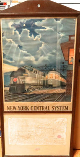 RARE NEW YORK CENTRAL RAILROAD SYSTEM ORIGINAL STATION DISPLAY. POSTER & MAP.