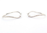 Stylish Sculptural Sterling Silver & Diamond Long Hoop Earrings 2.7g