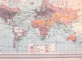 1922 INTERESTING LARGE MAP of THE WORLD. COMMERCE, OCCUPATIONS, MEANS of TRAFFIC