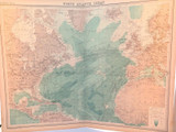 1922 SCARCE LARGE MAP of THE NORTH ATLANTIC OCEAN + SHIPPING ROUTES. VERY NICE!