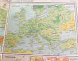 1922 SCARCE LARGE MAP of “EUROPE - PHYSICAL FEATURES & POPULATION". VERY NICE!