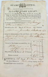 1807 STAMP OFFICE PECUNIARY LEGACY RECEIPT & DISCHARGE HANDWRITTEN FORM.