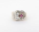 A Ruby & Diamond Retro Cluster 14K Gold Ladies Dress Ring Size L Val $3950