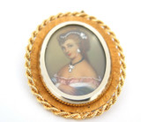 Vintage Italian 18ct Gold Diamanté Accent Hand Painted Portrait Pendant 14.2g