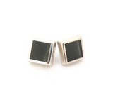 Vintage Sterling Silver & Black Onyx Mexican Modern Style Square Earrings 7.8g