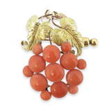 A Vintage Classical 15ct Gold Coral Set Grape Vine Brooch Val 2500